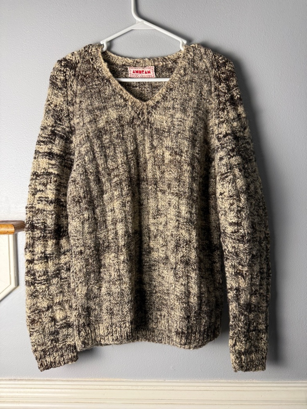 Handmade Equador V-Neck Marled Brown & Cream Women's Sweater